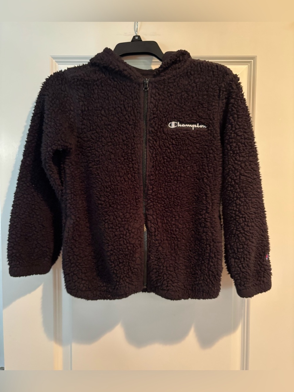 Champion Sherpa Teddy Fleece Full Zip Hoodie Jacket Black Small